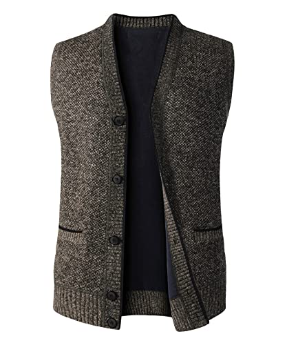 Yukirtiq Herren Fleece-Fütterung Ärmellose Strickjacke Pullunder Strickweste mit V-Ausschnitt und Knopfleiste Dicker Gilet Winterweste für Männer Cover