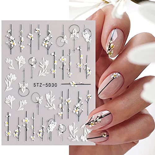 Flowers Nail Stickers Embossing Butterfly Nail Art Decals 5D Self Adhesive Design Nail Art Supplies Exquisite Luxury Flower Leaf Lace Pattern Nail Art Sticker For Women Diy Nail Decorations (6 Sheets) #TOP1