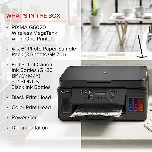 Canon PIXMA G6020 All-in-One Supertank Wireless (Megatank) Printer, Copier and Scan with Mobile Printing, Black, Works with Alexa - image 7