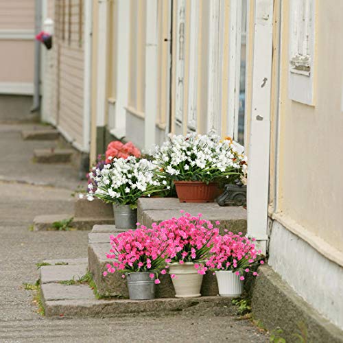 Haplia 8 Bundles Artificial Flowers, Fake Artificial Greenery Uv Resistant No Fade Faux Plastic Plants For Wedding Bridle Bouquet Indoor Outdoor Home Garden Kitchen Office Table Vase (Pink) #TOP2