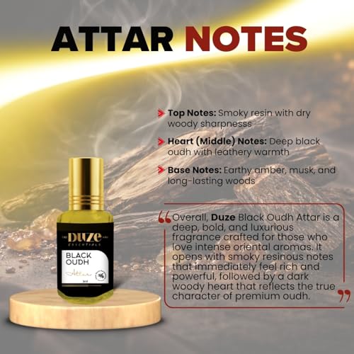 Image of DUZE Black Oudh Attar Perfume Oil 3ml | Strong Long Lasting Alcohol Free Ittar | Rich Deep Oud Fragrance for Men