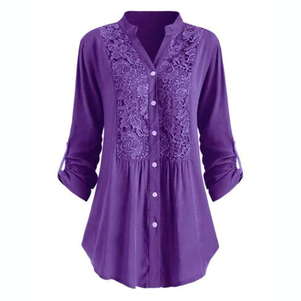 シャツ+ブラウス(長袖+七分) Marte - vintage purple lace blouse top Vintage 100% Cotton Lavender Purple Lace Short Sleeve Top