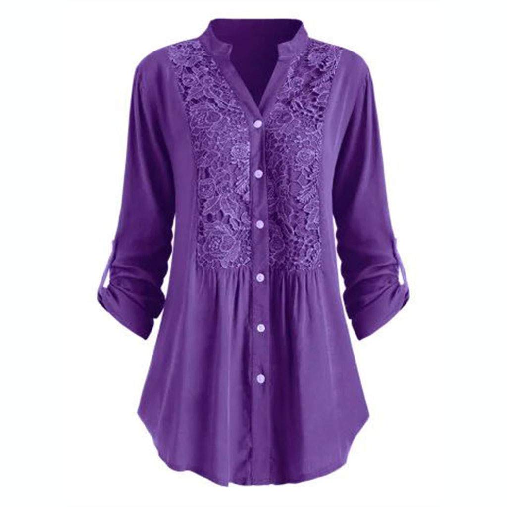 NUSGEAR 2022 Camisa Manga Larga Mujer Moda Color sólido Blusa Camisa Cuello en V Camiseta Elegante Suelto Encaje Tops Casual Fiesta T-Shirt Original otoño Primavera tee Sudadera Jersey suéter Talla Grande