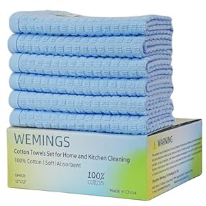 Cotton Dishcloths Set for Home and Kitchen Cleaning- 12×12 Inches Pack of 6- Dish Cloths,Dish Towels,Dish Rags – with Hanging Loop – 100% Cotton,Soft,Absorbent (Blue, 6)