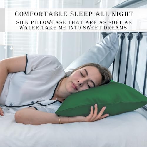 Mulberry Silk Pillow Cases Standard Size Silk Pillowcase with Zipper Soft Breathable Smooth Cooling Satin Silk Pillow Covers for Sleeping for Hair and Skin (Olive Green,20"X 26",1Pcs)