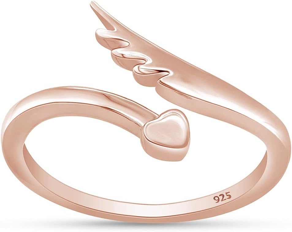AFFY Heart with Angel Wings Adjustable Ring 14k Gold Over Sterling Silver