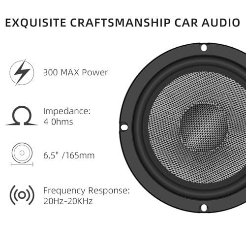 Image of Upgrade 6.5 inch Car Midrange Speakers, 300W Peak Power Carbon Fiber Cones, 4 Ohm Mid-Bass Stereo Audio - High Sensitivity, Shockproof Design (Pair)