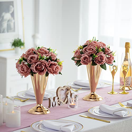 Décorations de mariage pour réception avec ces 10 supports de fleurs dorés de 25 cm - 3