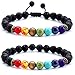 Hamoery Men Women 8mm Lava Rock Chakra Beads Bracelet Set Braided Rope Natural Stone Yoga Bracelet Bangle (Set 1)