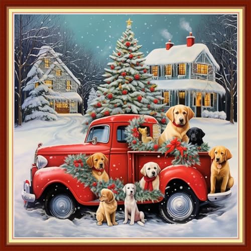 Image of Foxdiviy Stamped Cross Stitch Kits Full Range of Embroidery Needlework Starter Kits for Beginners Adults 11CT Embroidery Patterns Art Crafts DIY Needlepoint Kits-Happy Christmas 18x18 inch