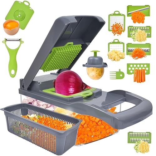 vegetable chopper Gray 12 in 1 multifunction food veggie slicer c...