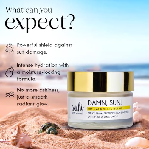 Image of Auli Damn, Sun! Mini Sunscreen SPF 50 PA+++ with Micro Zinc Oxide, Calendula & Himalayan Cherry | Lightweight, Sweat-Proof & Hydrating Sun Protection | 30 g