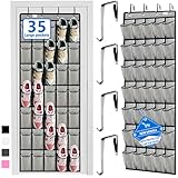 over the door shoe organizer,2025 upgraded,shoe organizer,35 Huge pockets,over door shoe organizer,Store size 13 shoes,shoe organizer,Strong material,hooks Suitable for various doors,Grey/black