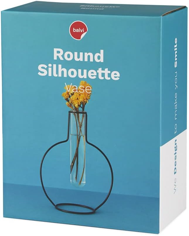 Balvi Round Silhouette Vase Black Colour Decorative Glass and Metal Vase Original T Shape Vase