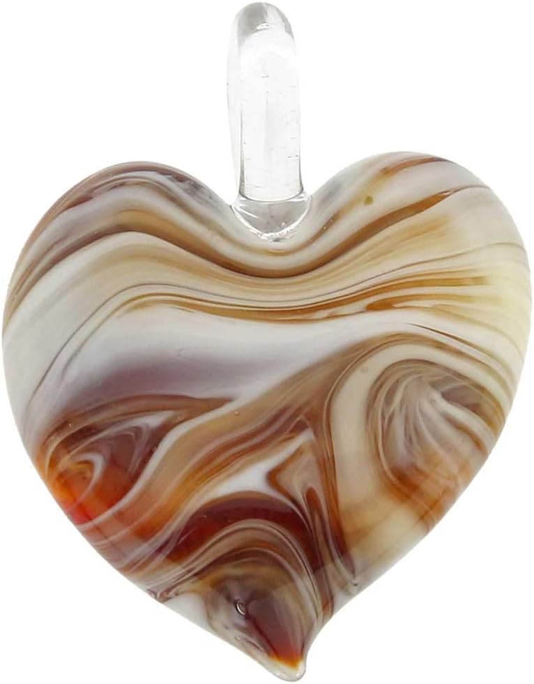Glass Of Venice Murano Glass Venetian Marble Heart Pendant - Cognac