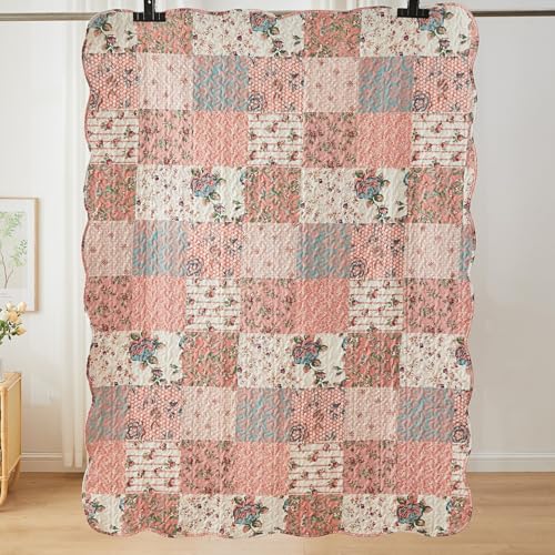Qucover Single Bedspread, American Style Pink Patchwork Bedspread in Flower Pattern, Lightweight and Breathable Polyester Patchwork Quilt Coverlet Quilted Throw 150x200cm - Cosy Home Interiors Qucover Single Bedspread, American Style Pink Patchwork Bedspread in Flower Pattern, Lightweight and Breathable Polyester Patchwork Quilt Coverlet Quilted Throw 150x200cm - Image 7