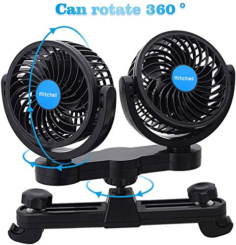 Qifun Electric Car Fans For Rear Seat Passenger Portable Car Seat Fan, 4 Inches 12V Headrest 360° Rotatable Backseat Car Cooling Air Fan With Cigarette Lighter Plug For Vehicles, Suv, Rv, Boat #TOP1