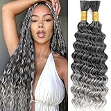 20 Inch Grey Deep Wave Bulk Hair for Braiding 200G Curly Braiding Hair for Boho Braids Curls 100g/Bundles Micro Twist No Weft Wet and Wavy Gray Bohemian Braiding Hair Extensions,1B / Gray