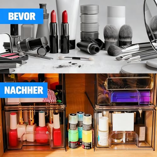 MASION 2 Stück Schubladen Organizer, Schminktisch Organizer, Badezimmer Organizer üBerlappbare Kosmetik Zimmerreinigung Lagerung GepäCkstüCke Box