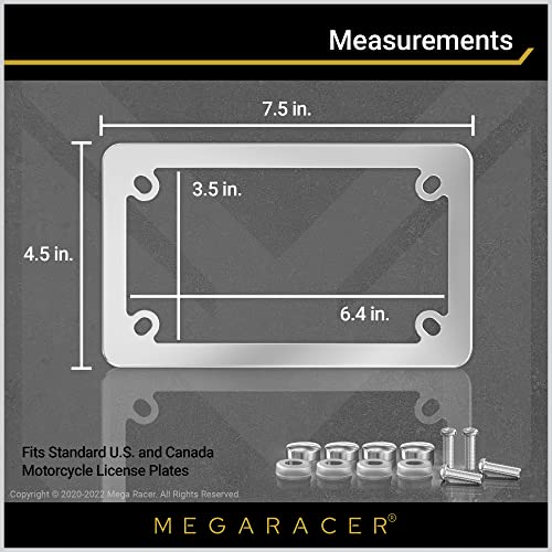 Mega Racer Chrome Motorcycle License Plate Frame, Sxs Utv Scooter Moped License Plate Frames - Aluminum With 4 Holes, Weatherproof, Motorcycle Accessories, 1 Piece #TOP4