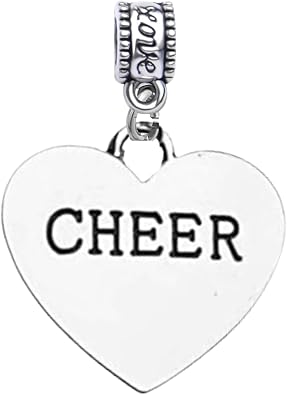 Cheer Charm Bead Silver-Plated Heart Dangle Charm for Bracelets & Necklaces Compatible with Pandora, Troll, Chamilia & European Bracelets Gift for Cheerleaders & Cheer Coaches