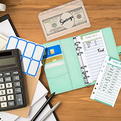Pu Leather Notebook Binder Budget Planner - A6 Cash Envelope System Binder With 10 Pcs 6-Ring Binder Pockets, 12Pcs Expense Budget Sheets And 4 Sheets Categories Letter Sticker Label (Green) #TOP2