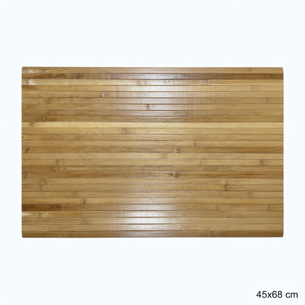 Bambu Banyo Matı, Kaydırmaz TPE Tabanlı, Suya Dayanıklı, Rulo Yapılabilir, 45x68 cm, Banyo ve Mutfak için