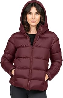 جاكيت منتفخ بغطاء راس للنساء، لون بورغندي، معطف شتوي مبطن ومعزول