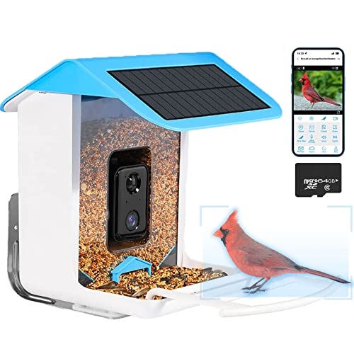 Smart Bird Feeder with Camera Wireless Outdoor, Feeders for Outside, Solar Energy Generation, 1080P HD, APP Connection, IP65 Waterproof, AI Identify Species, Free 64G TF Cards