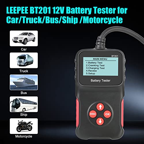 Leepee Bt201 12V Car Battery Tester, Automotive 100-2000 Cca Battery Load Tester, Auto Alternator Tester Digital, Cranking Charging Systems Tester, Battery Analyzer For Cars Trucks Ship Suv Motorcycle #TOP4