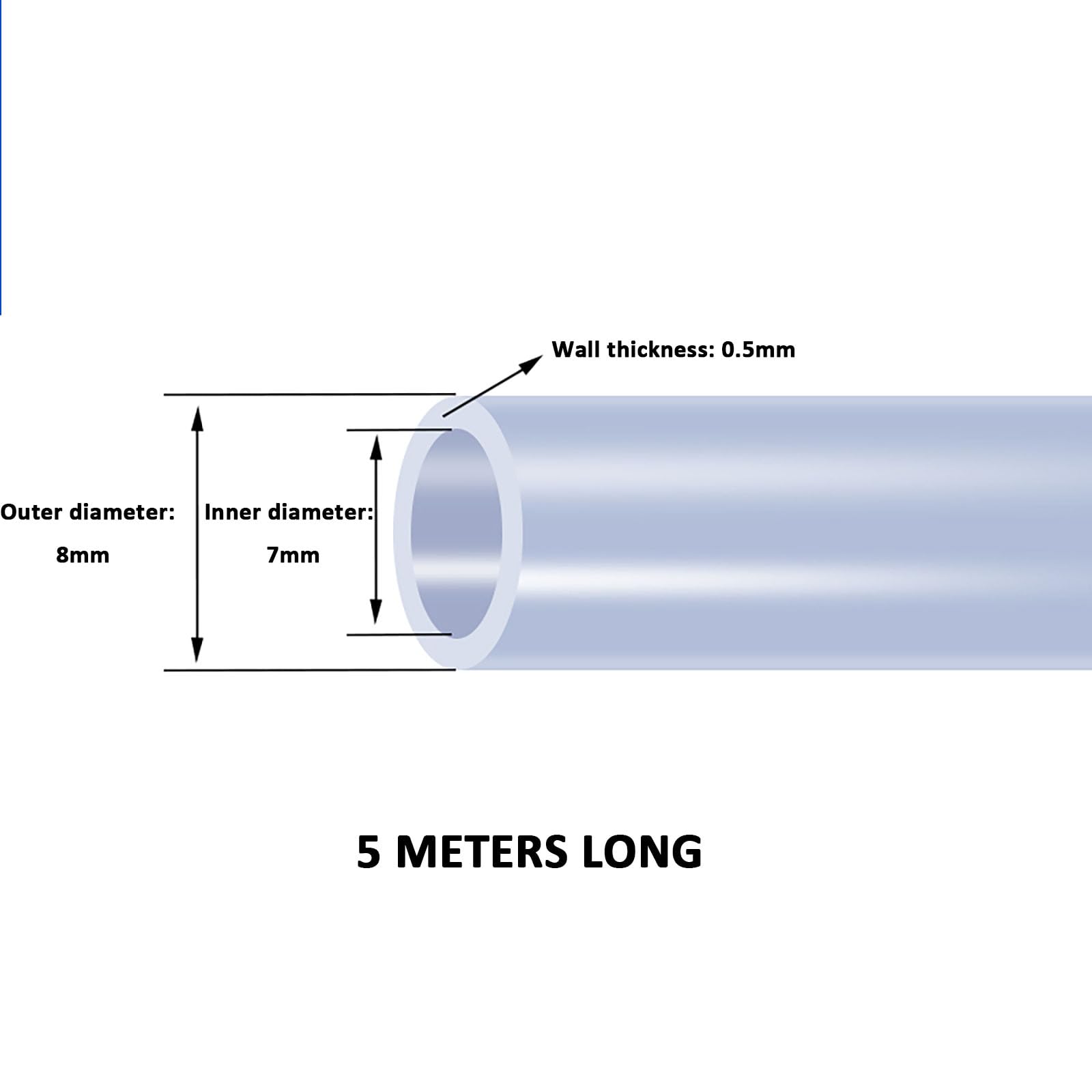 COYOUCO Length 5 Meters (16.4Ft) Food Grade High Temperature Resistant Silicone Hose Suitable for Liquid Transfer,7mm*8mm