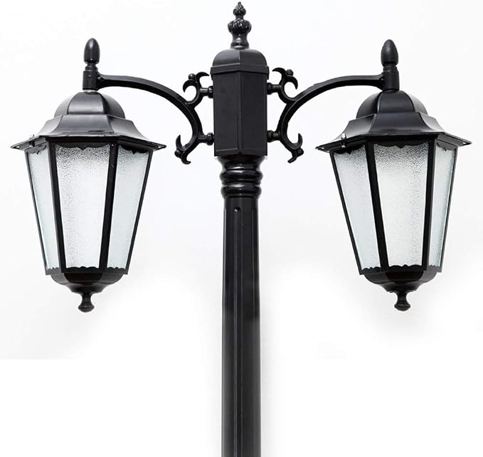 Lámpara de poste exterior negra 308 cm con 2 cabezas E27 miniatura 6