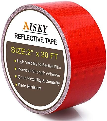 AISEY 2" x 30 Feet Reflective Safety Tape Red Hazard Caution Adhesive, Reflector Tape Red for Trailers Cars