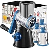 Geedel Kitchen Cheese Grater, Rotary Mandoline Vegetable Slicer with Interchangeable Blades, Easy to Use Rotary Grater Slicer for Fruit, Vegetables, Nuts, Black