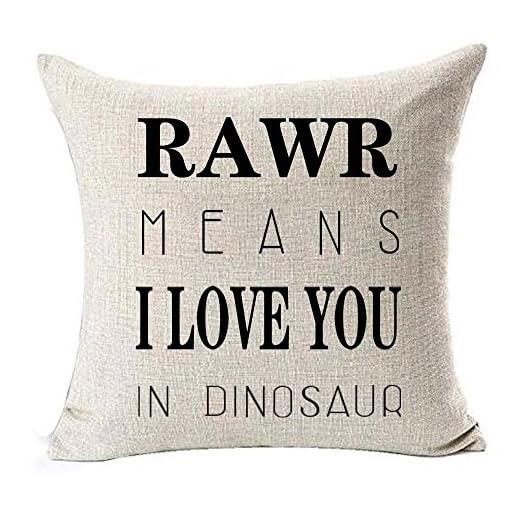 NIDITW Bomullslinne citat bokstäver 'RAWR MEANS I LOVE YOU IN DINOSAUR prydnadskuddöverdrag kuddöverdrag för soffa heminredning 45 x 45 cm