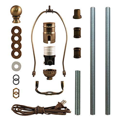 Royal Designs DIY Lamp Making Kit - Make, Refurbish, and Repair – Includes 3-Way Socket, 9" Harp, 8 ft Long lamp Cord & All Required Electrical Hardware - Antique Brass by Royal Designs, Inc. - Used condition - US$23.47