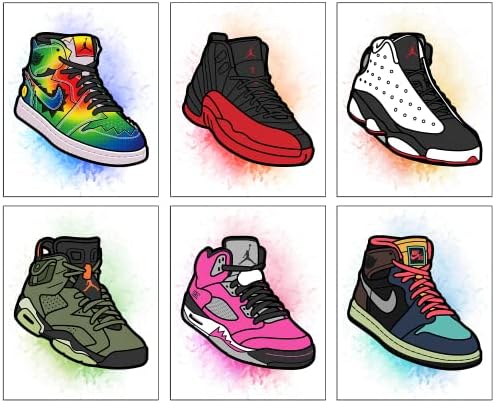 CNG DIGITAL Sneaker Poster Hypebeast Room Decor AJ Shoes Prints Set of 6 Unframed (8''x10'') Sports Themed Wall Art Decor Sneakerhead Poster for Bedroom