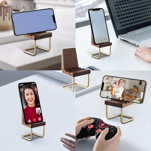 Soporte de teléfono para escritorio que evita dolores de cuello gracias a su madera ajustable 4