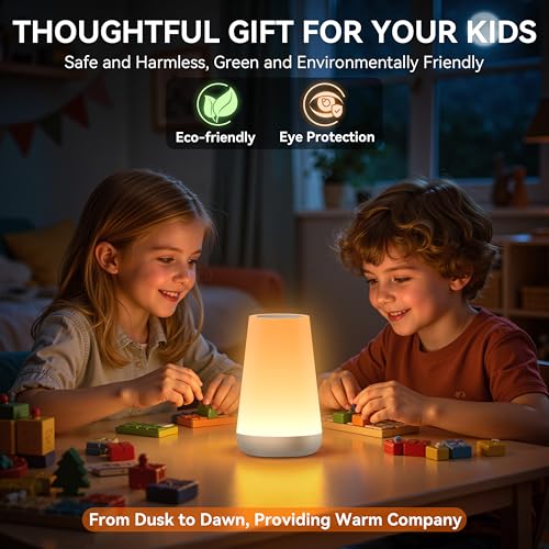 Image of Auxmir Rechargeable LED Night Light, Touch & Remote Control Bedside Lamp with 13 Colors, 5 Brightness Levels, Portable Table Lamp for Kids Baby Nursery, Bedroom, Bathroom, Camping, Silver