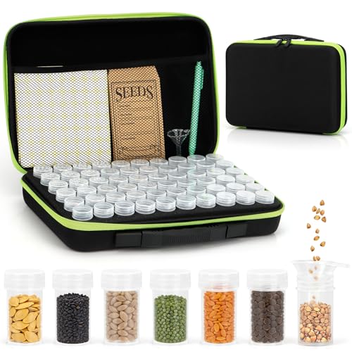 60 Fächer Saatgut Aufbewahrungsbox Samen Aufbewahrung mit Samenumschlägen Etiketten Aufklebern Trichter | Saatgut Box für Gemüsesamen Chili Samen | Garten Zubehör & Geschenk für Gartenliebhaber