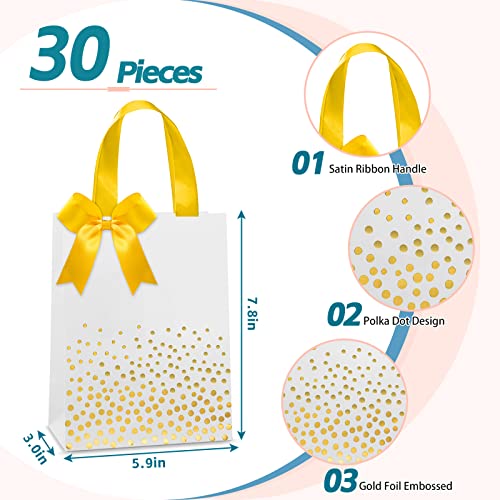 30 Pieces White And Gold Foil Gift Bags Golden Polka Dot Paper Bags Party Favor Bags With Satin Ribbon Handle And Bows For Business Shopping Wedding Birthday Party Gift Treat Wrapping #TOP1
