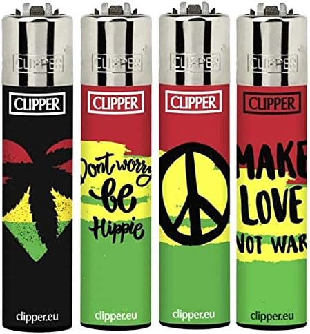 Zactly - Set of 4 Clipper Lighters, Various Assorted Designs, Regular Size Slogan Herb Leaf Weed Leaves Gas Refillable Flint Lighter (Mix Color Nebula)