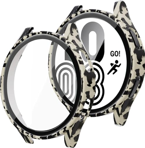 Funda de vidrio para Galaxy Watch 5 de 44mm protector pc mate negro leopardo