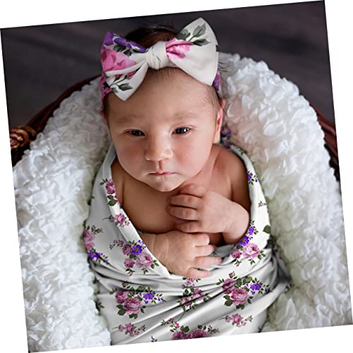 Toyvian 1 Set/2 Stks Haarband Wrap Set Baby Hoofdbanden Newborn Headband Baby Set Newborn Inbakeren En Hoofdband Nerborn Bowknot Tulband Stropdas Baby Inbakeren Wrap Polyester Violet Baby - Afbeelding 3