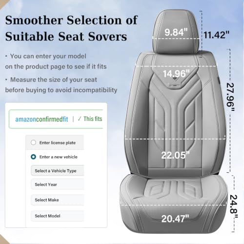 Image of Coverado Seat Covers, Car Seat Covers Front Seats, Leather Seat Covers for Cars, Automotive Seat Covers Car Seat Protector Car Seat Cushion Universal Fit for Most Sedans SUV Pick-up Truck(Grey)