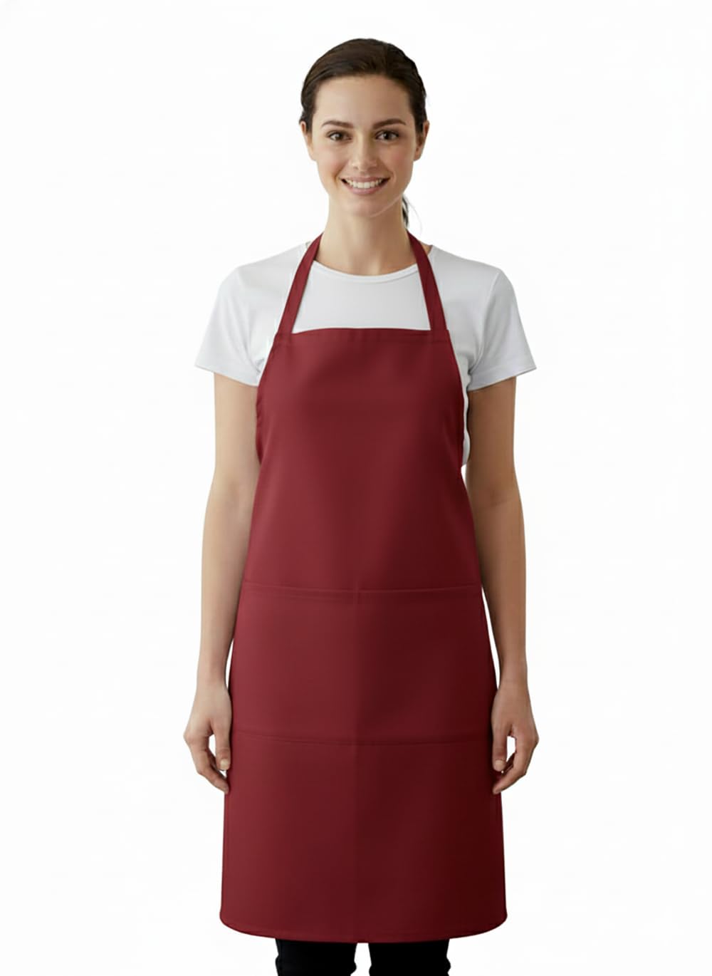 Ibex Unisex Red (No Pocket) Bib Apron - No Pocket, Professional Kitchen Apron For Chefs, Waiters, Cooks, Bar Staff, Catering, Red