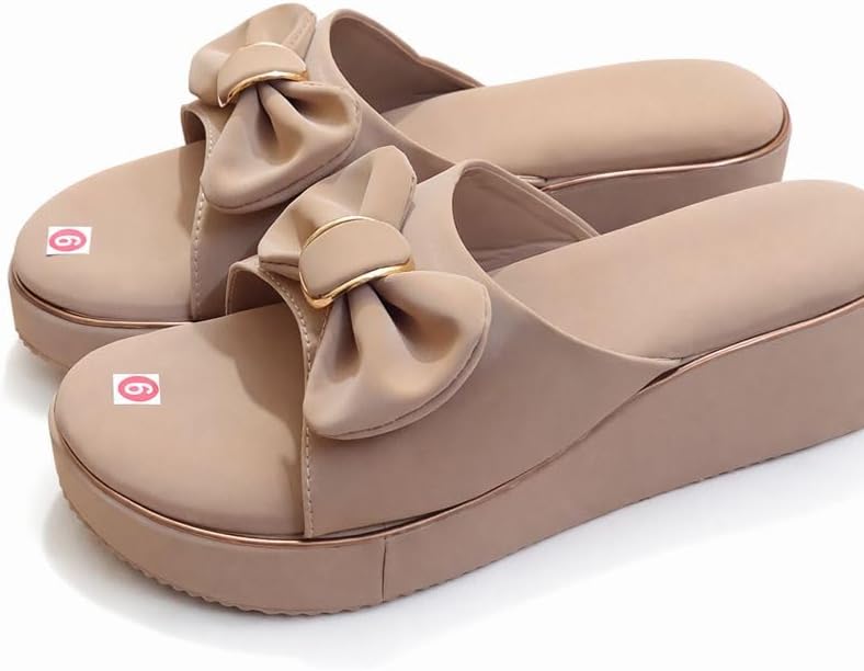Women's Platform Flip Flops with Bow | Rainbow Sole | Office & Casual Wear | Fashion footwear for Girls & Women,