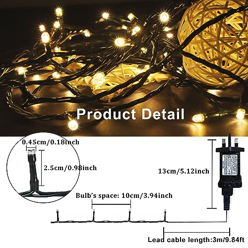 YOSION 30M LED String Fairy Lights On Dark Green Cable with Various Light Effects, Ideal for Christmas Tree, Xmas, Party,Wedding,ETC (Warm,300 LEDs)