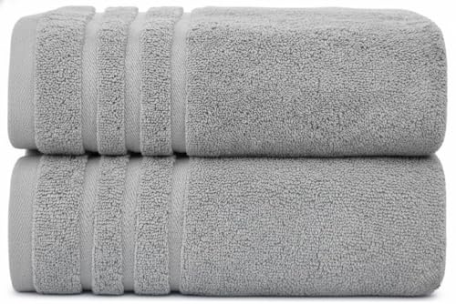 WovenWonder Pack of 2 Super Jumbo Bath Sheets (100 x 200 cm-600GSM) Luxury 100% Egyptian Cotton Soft Extra Large Bath Sheet Towels Highly Absorbent & Quick Dry Hotel Quality Towel Set (Silver)