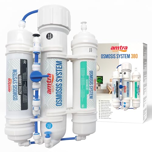 Amtra Osmosis System 380 - Kit completo pre montato per Osmosi Inversa, produce acqua per acquari e terrari, incluso kit fissaggio a muro e tubi - Fino a 380 litri / giorno